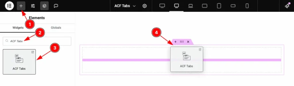 insert and search ACF Tabs - BdThemes