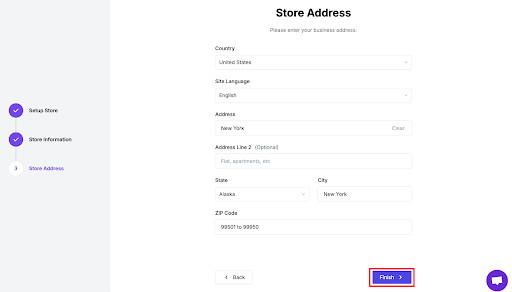 ecommerce store address setup