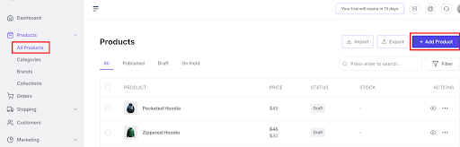 add products in ecommerce store