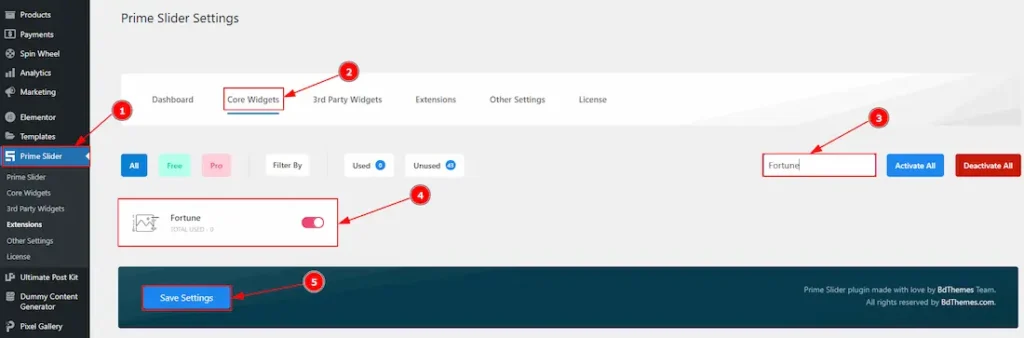 Enable The Fortune Slider Widget