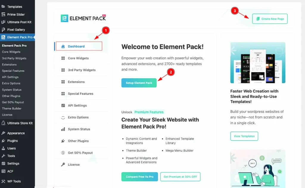 Element Pack Pro Dashboard