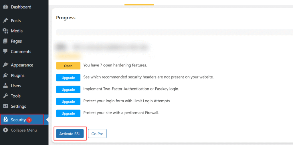Go to Security and click “Activate SSL