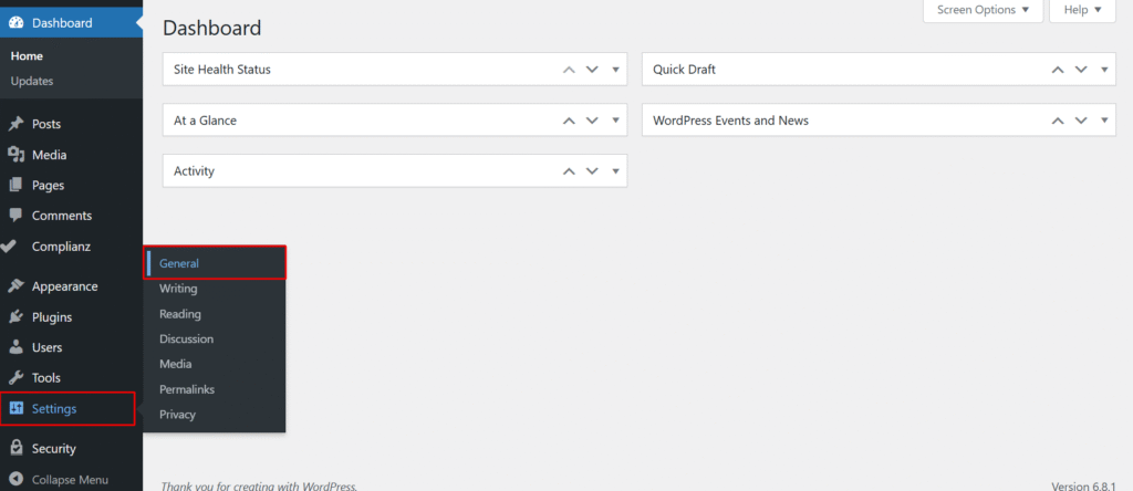  General settings in your WordPress