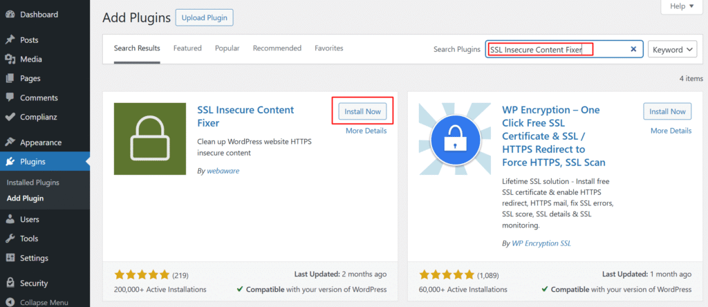 Search for Really Simple SSL and install it
