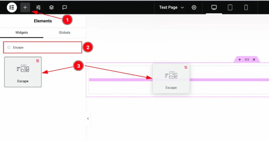 Inserting The Escape Slider widget