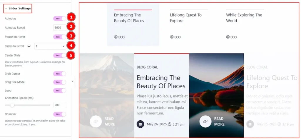 Slider Settings Section