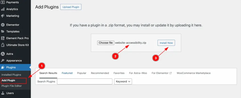 Install and Activate One Accessibility Plugin