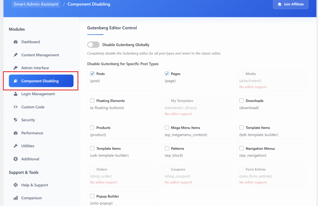 Component Disabling Features