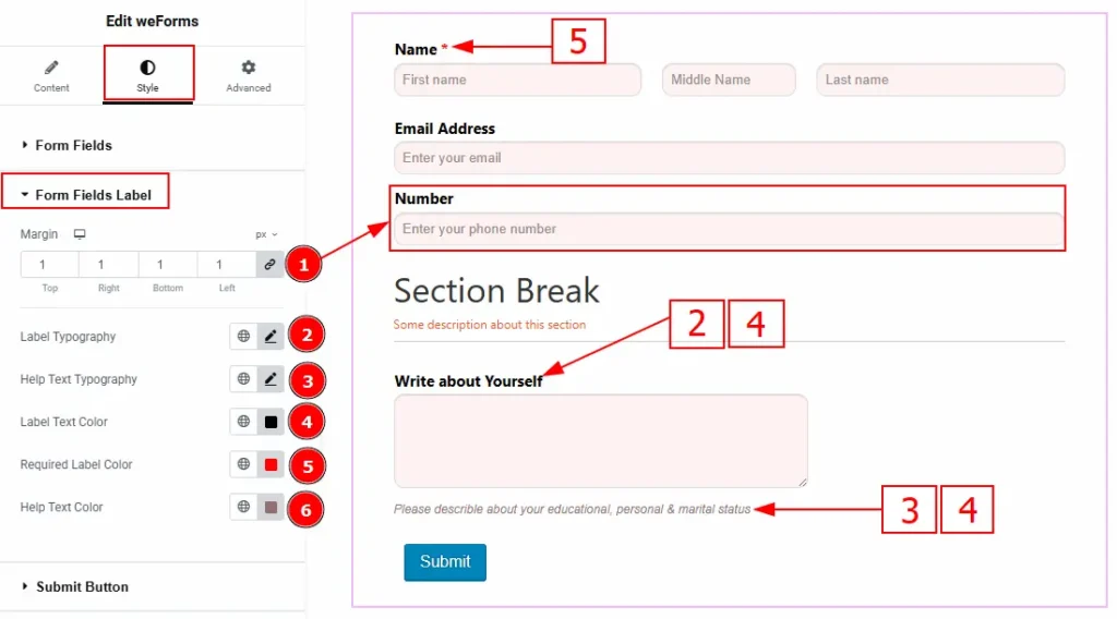 Form Fields Label Section