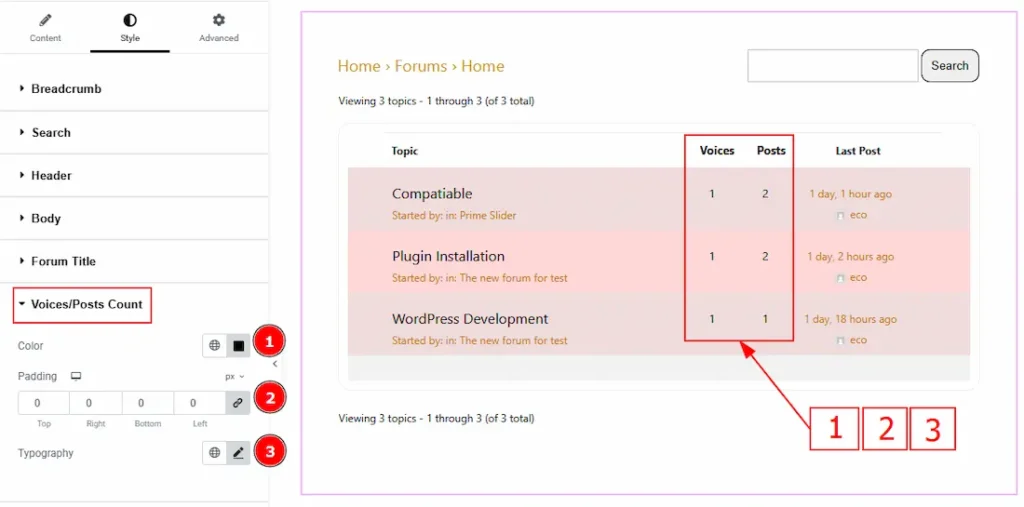 Voices/Posts Count Section