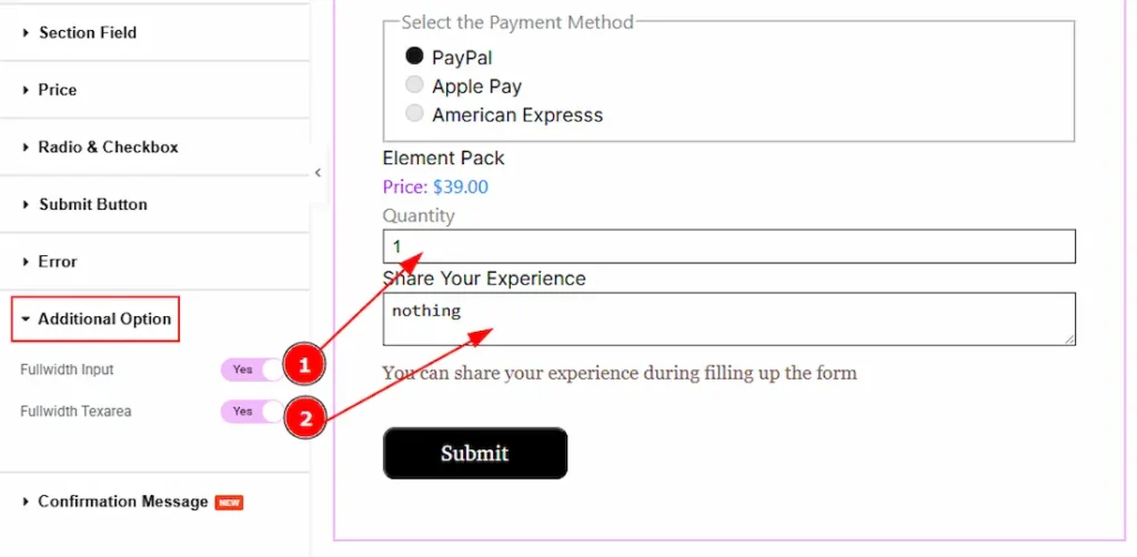 Additional Option Section