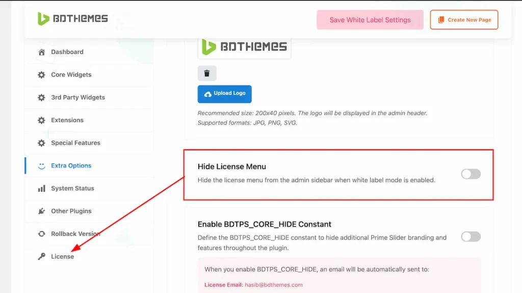 Before Enabling the Hide License Menu