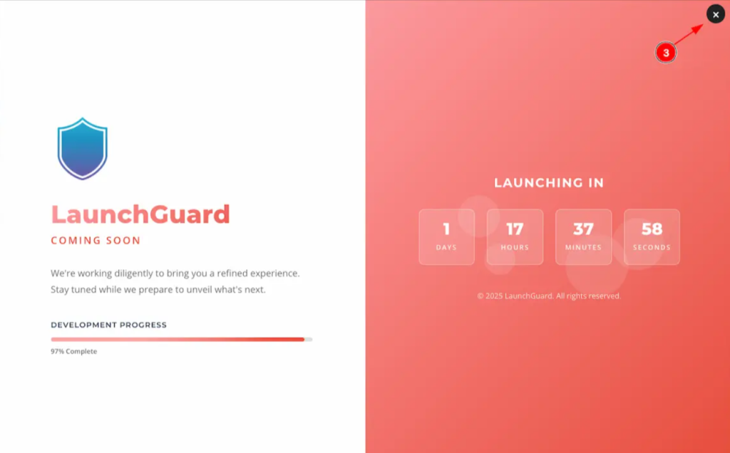 preview opens in a modal window showing how the template looks