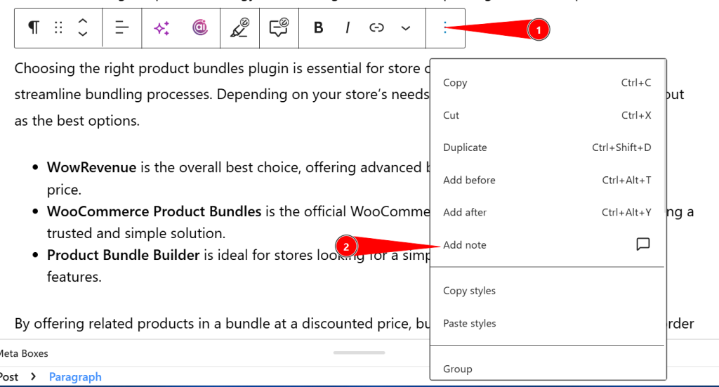 Block Notes Feature
