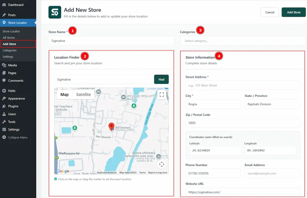 Add Store Section