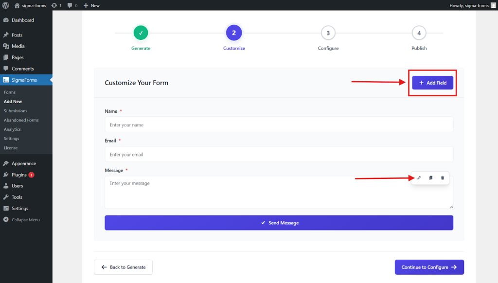 Add Field button