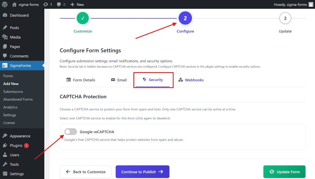 Security tab