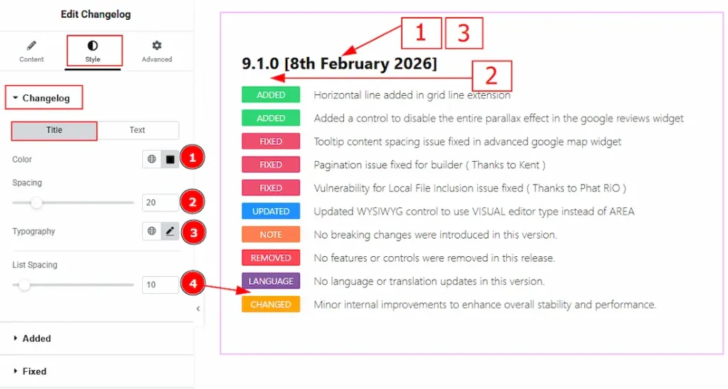 Changelog Section