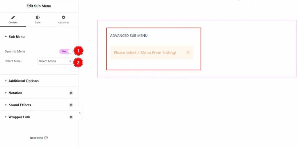 Sub Menu Section