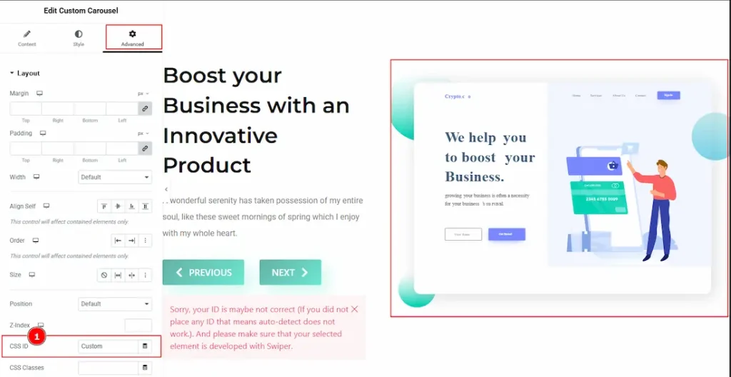 Set CSS ID for the carousel