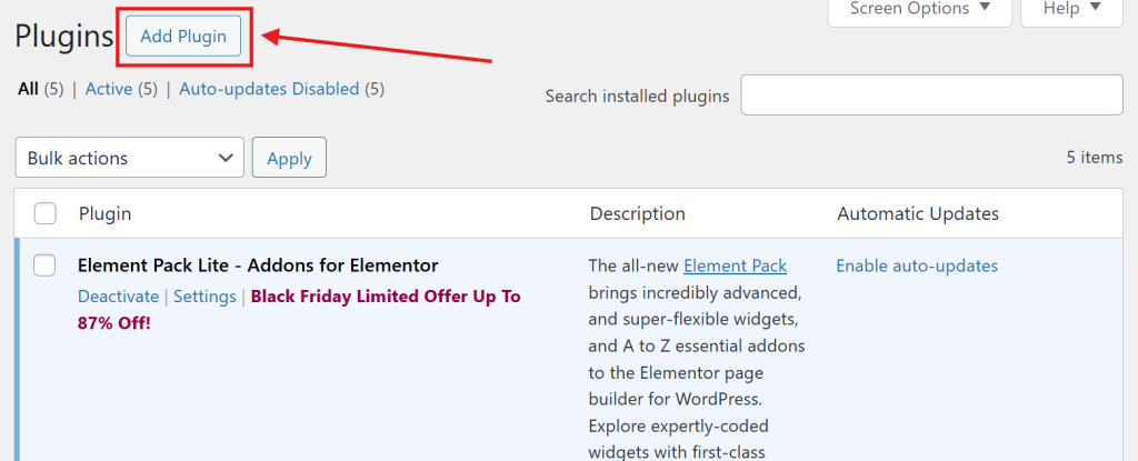 Select the “Add Plugin button. 