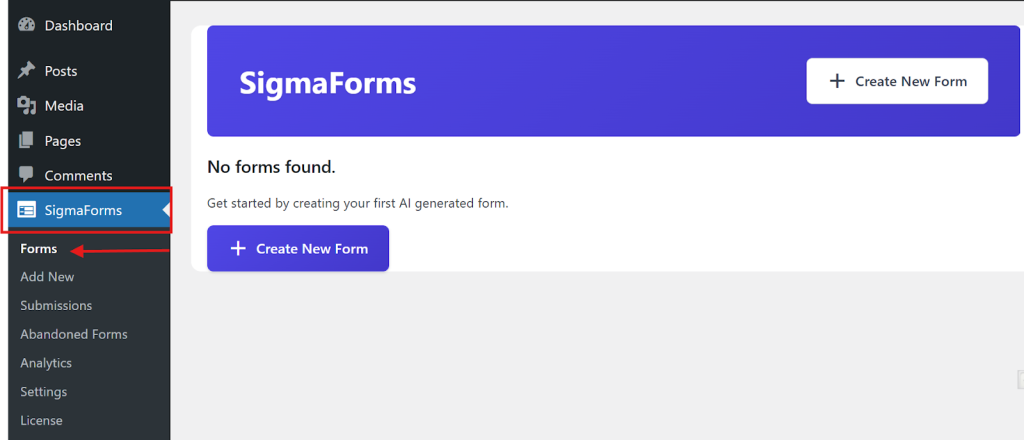 Dashboard with SigmaForms interface displayed