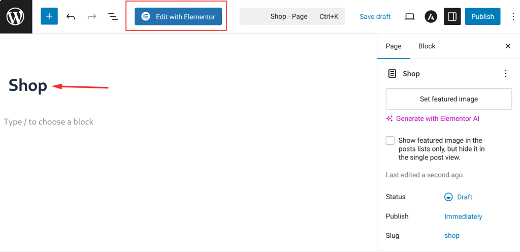 WordPress editor interface with options