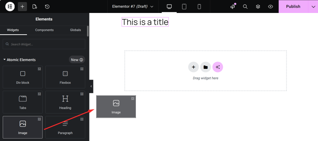 Website design interface with elements