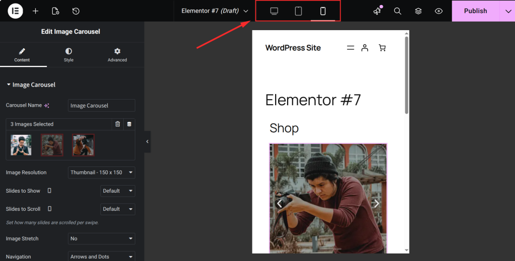 Use the mobile/tablet icons at the top to check how it looks on smaller screens
