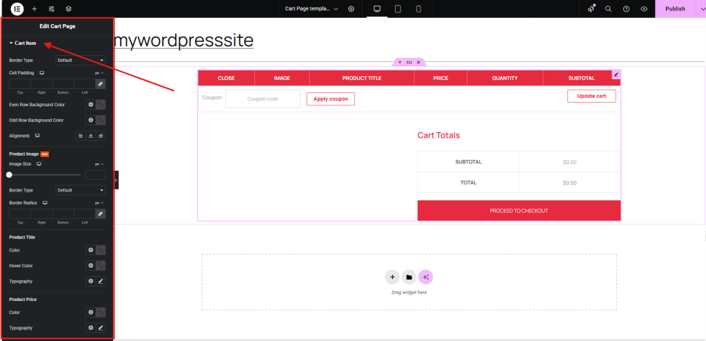 Editing a cart page layout