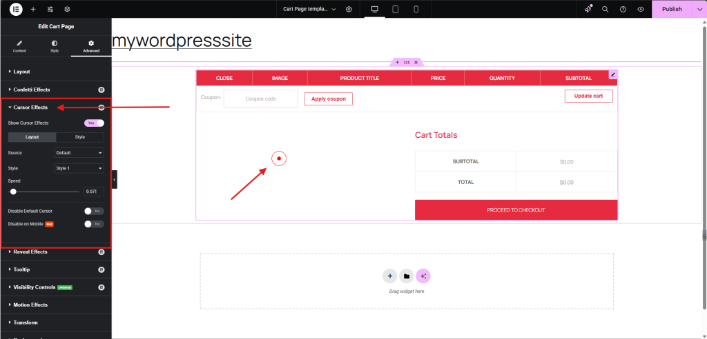Editing a cart page layout