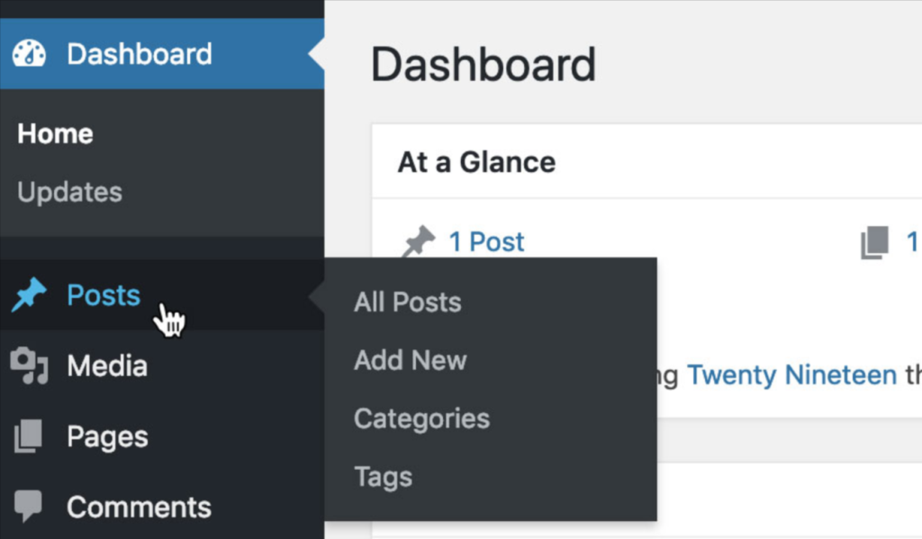 Open the post or page you want to edit, or create a new one via Posts → Add New or Pages → Add New.