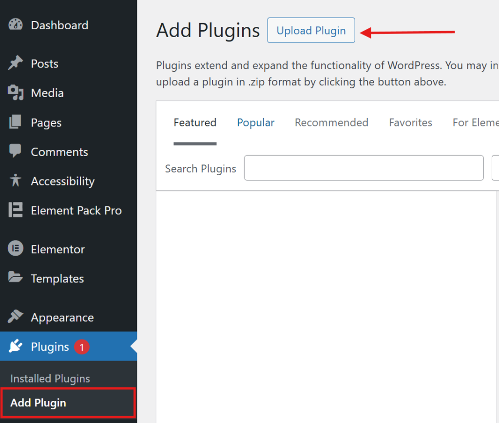 WordPress plugin upload interface screenshot