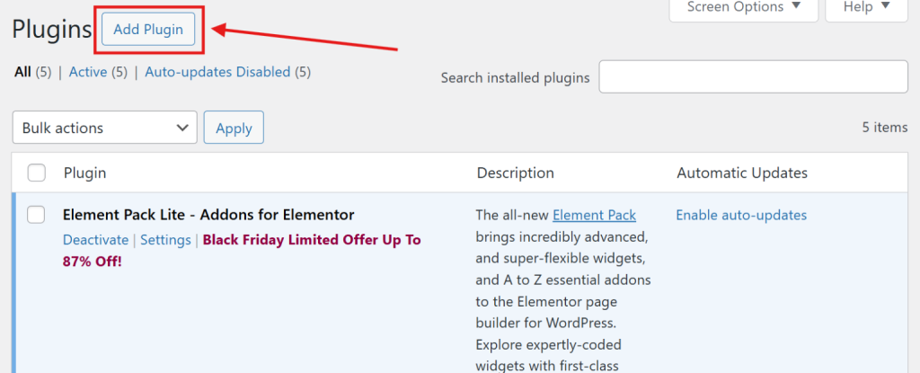 WordPress plugin installation interface