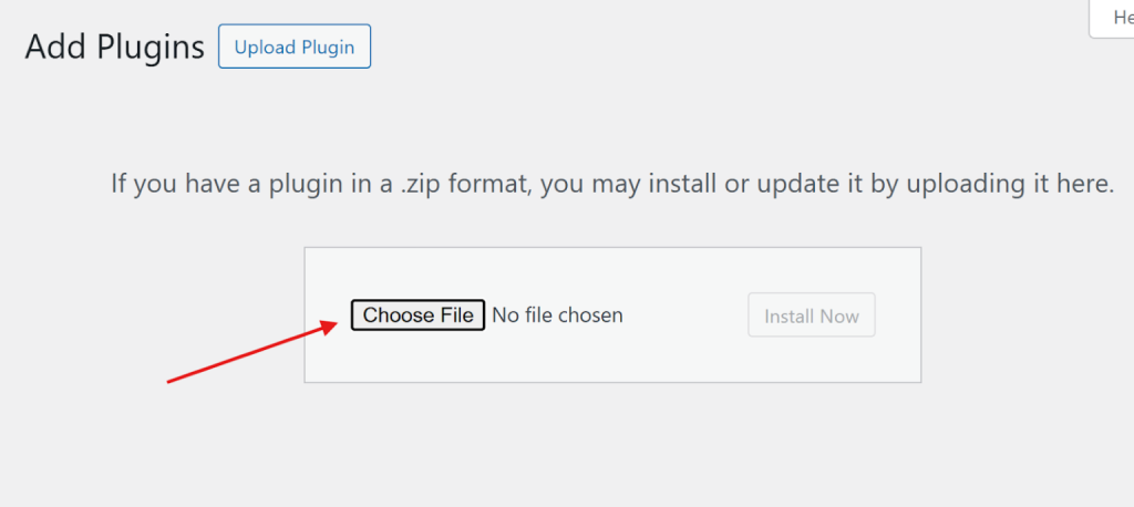 Plugin upload interface with button