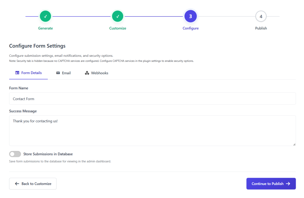 Form Name and Confirmation Message
